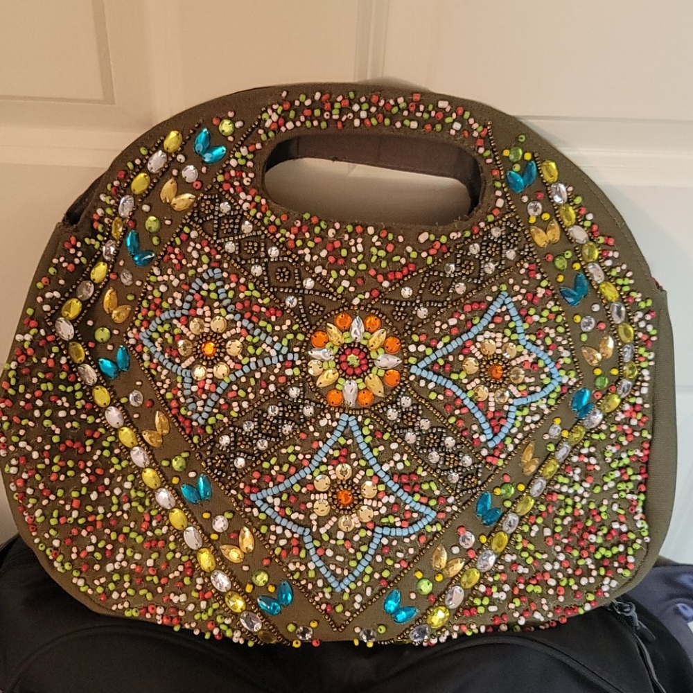 Beaded olive green purse